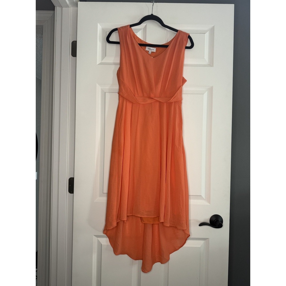 Gilli Sleeveless V Neck Hi Low Chiffon Dress Orange Large Nwt